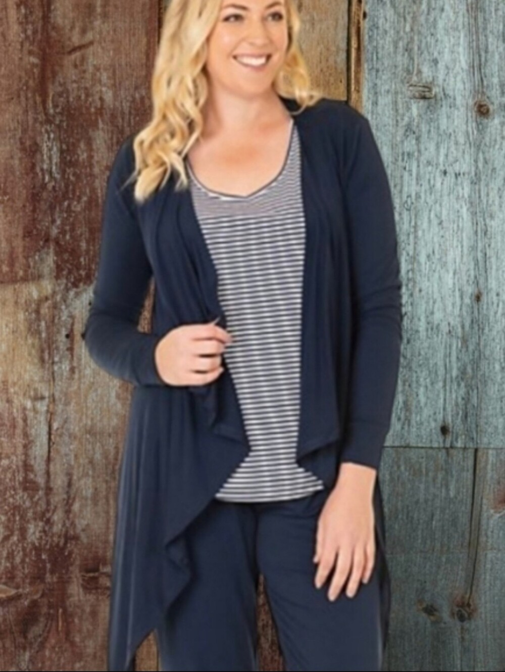 Barefoot Dreams Bamboo Chic Lite Calypso Wrap Navy Cardigan #436 Sz S/M